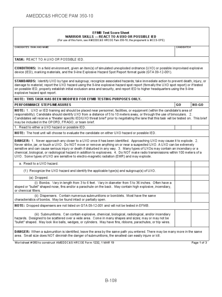 WARRIOR SKILLS - React To A UXO or Possible IED | PDF | Improvised ...