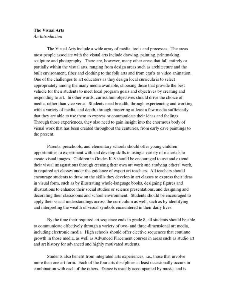 Visual Arts Curriculum Overview | PDF | Idea | Creativity
