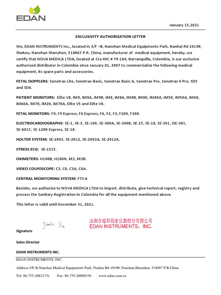 EDAN Instruments Exclusive Authorization | PDF