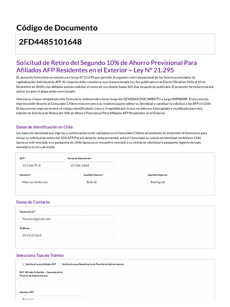 Formulario Retiro AFP PDF