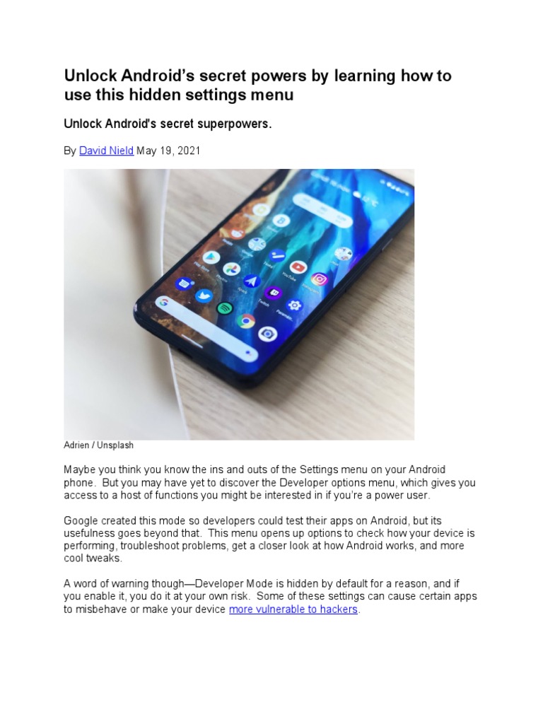 Unlocking Android Developer Options | PDF | Android (Operating System ...