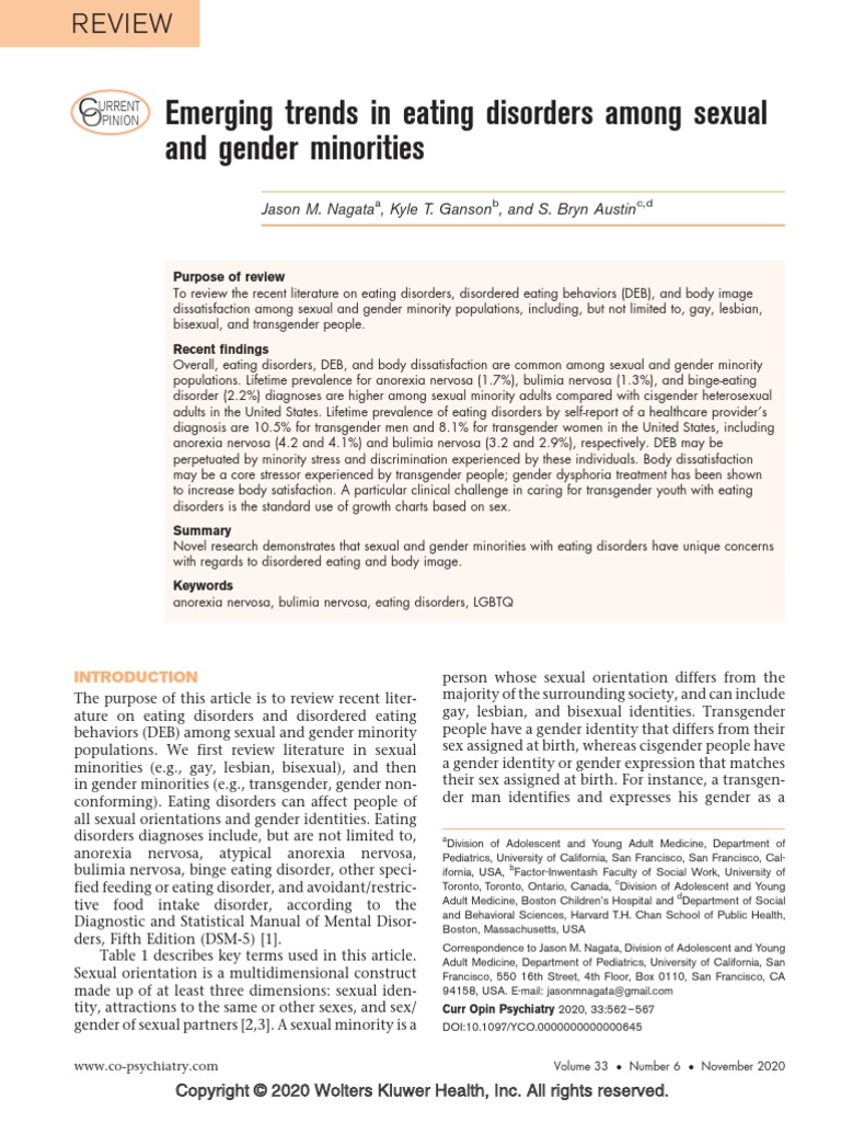 Emerging Trends in Eating Disorders Among Sexual and Gender Minorities ...