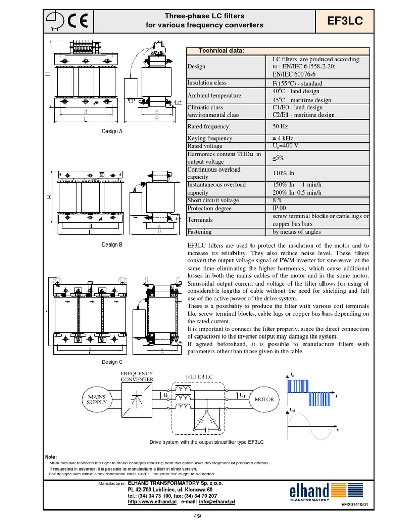 Three-Phase Sinus Filter Type LC For Various Frequency Converters | PDF ...