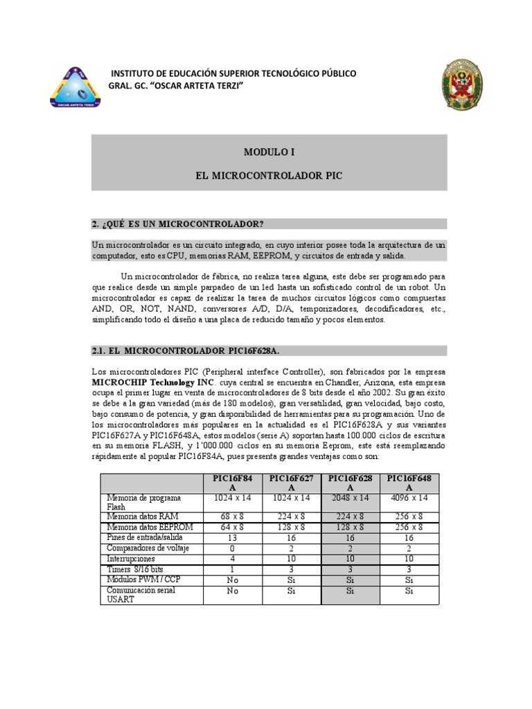 Introducción al Microcontrolador PIC16F628A | PDF | Microcontrolador ...