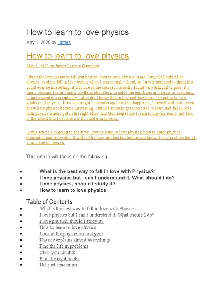 How To Learn To Love Physics | PDF | Quantum Mechanics | General Relativity
