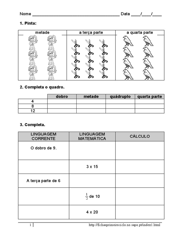 Matemática - Dobro, Quádruplo e Terça Parte de Um Número | PDF