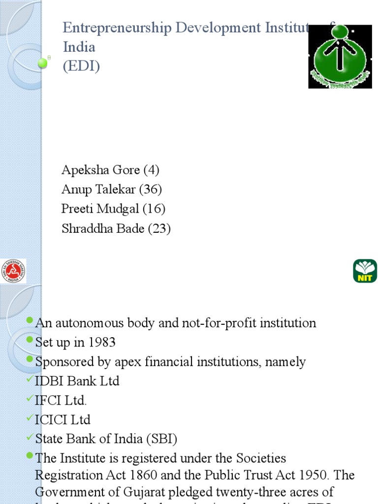 Entrepreneurship Development Institute of India (EDI) | PDF ...
