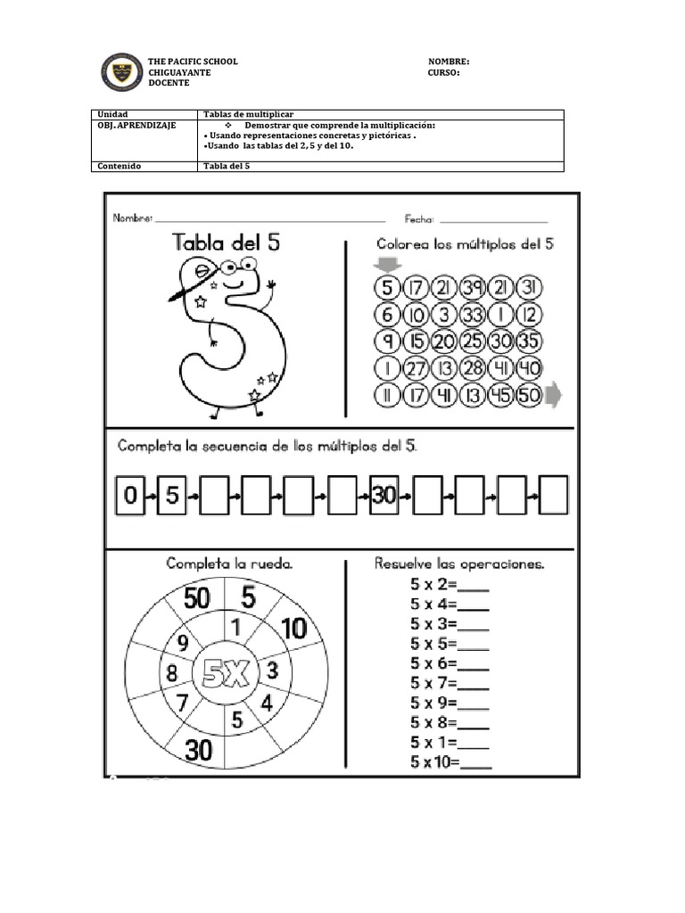 La Tabla Del 5 Guia Tabla Del 5 | PDF