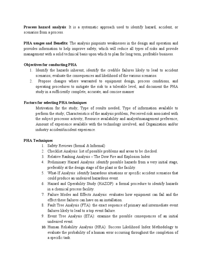 Process Hazard Analysis Techniques | PDF | Risk | Safety