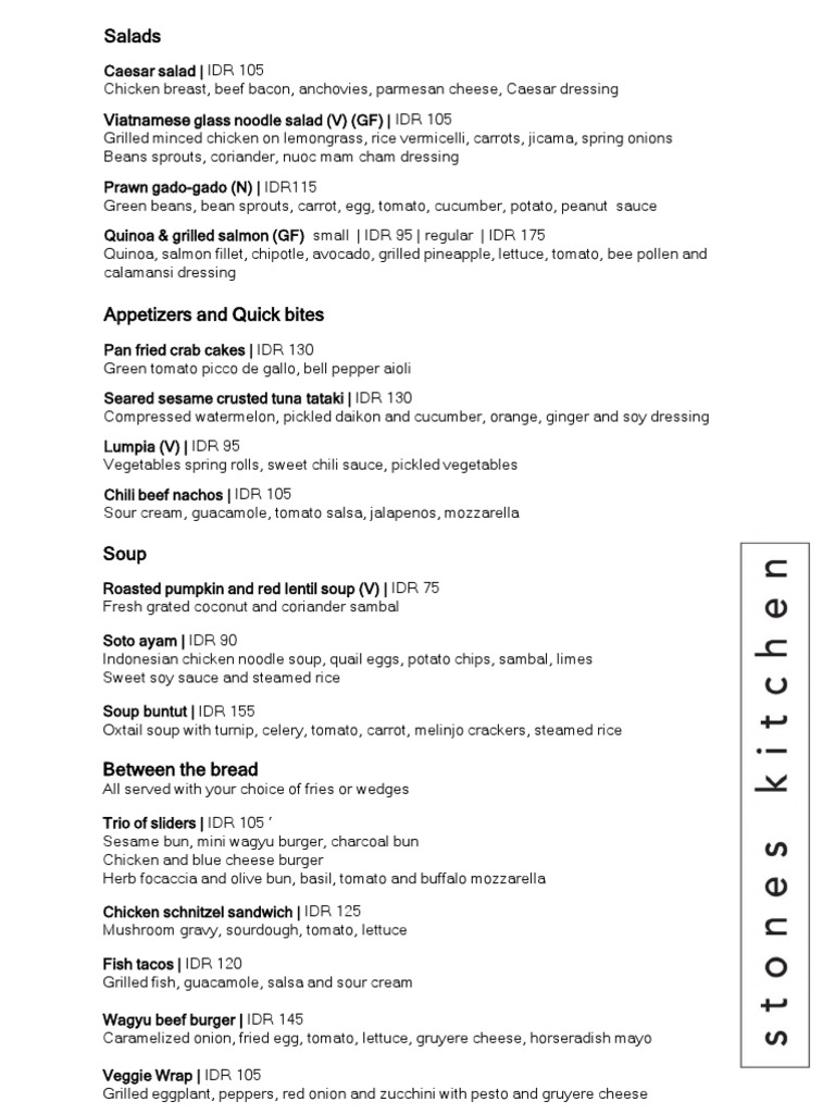 Stones Kitchen Menu Upd 30 Jan 20 PDF Salad Sauce