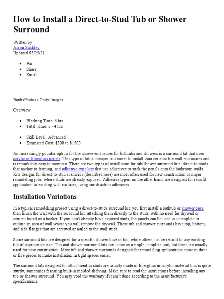 How To Install A DirecttoStud Tub or Shower Surround Download Free