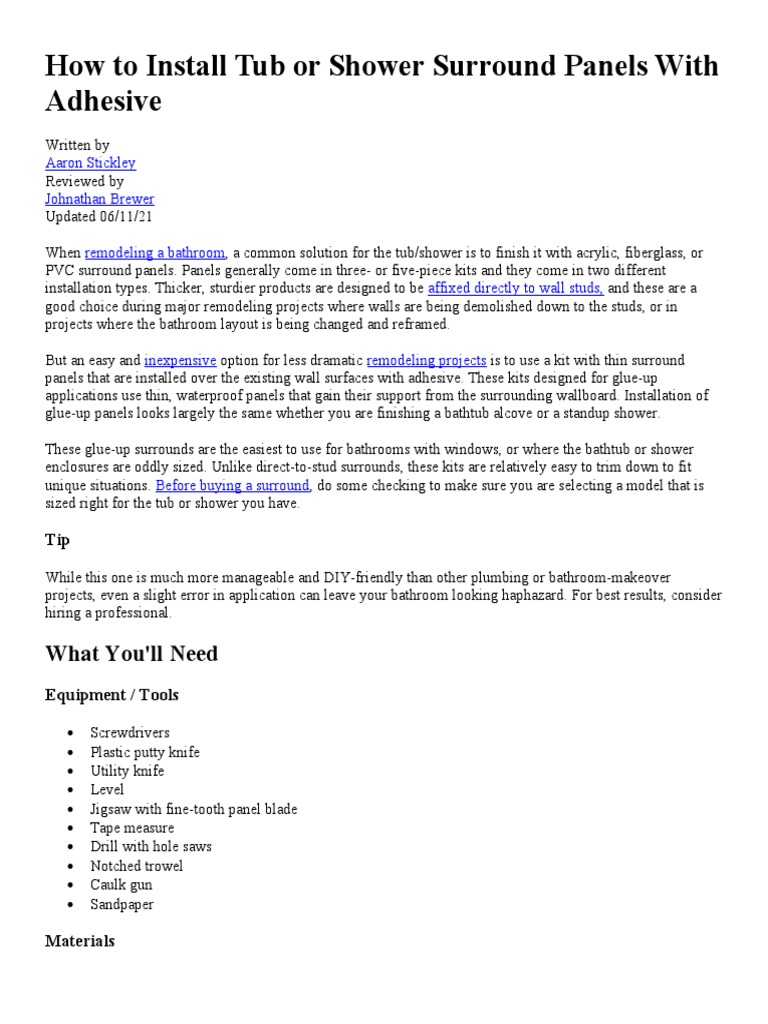 How To Install Tub or Shower Surround Panels With Adhesive | Download ...