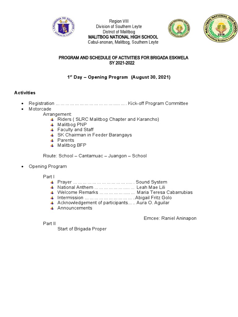 Brigada Eskwela Schedule 2021-2022 | PDF | Building Engineering