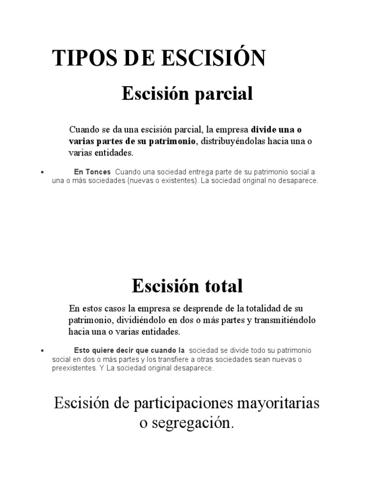 Tipos de Escisión Empresarial | PDF