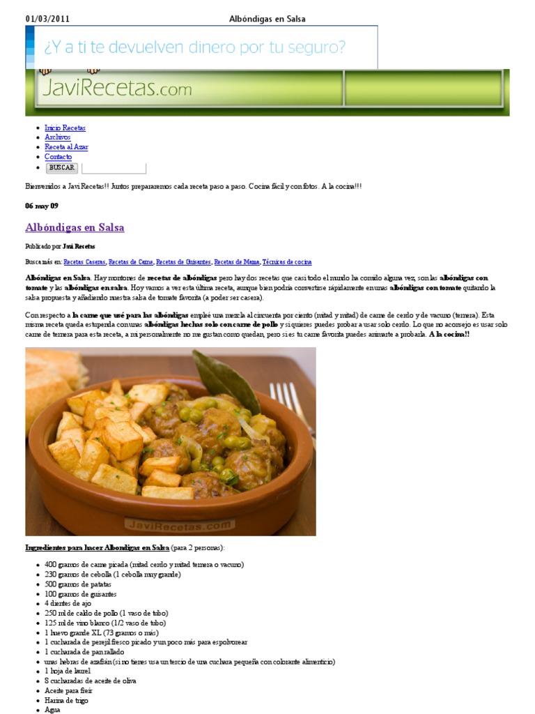 Albóndigas en Salsa | PDF | Salsa de tomate | Panes