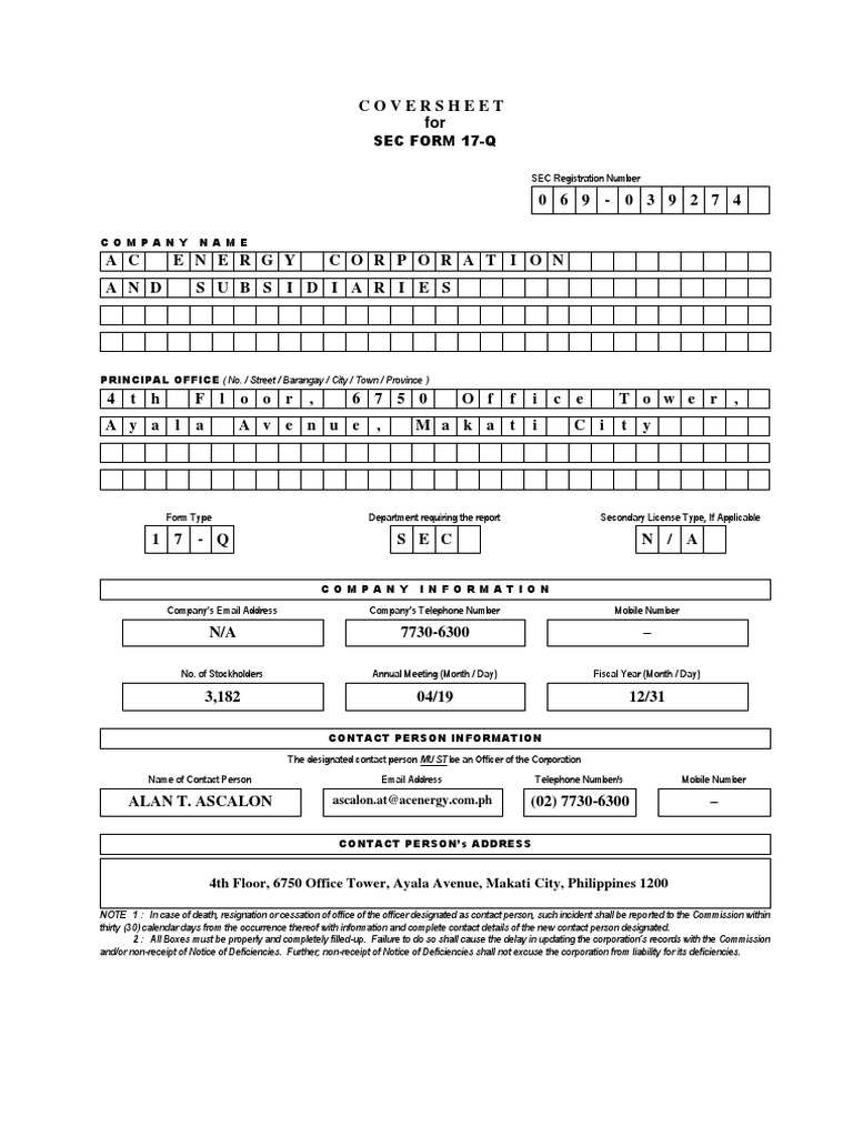 AC Energy Corporation SEC Form 17-Q | PDF | Equity (Finance) | Stocks