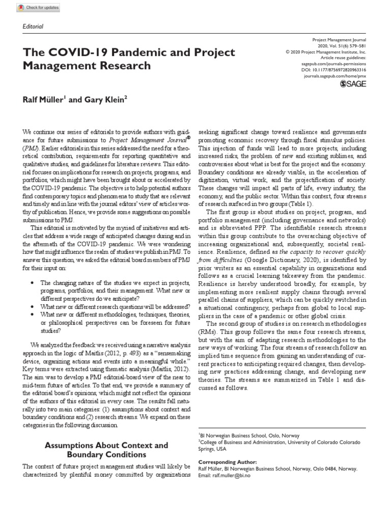 1 - Internacional-The COVID-19 Pandemic and Project Management Research ...