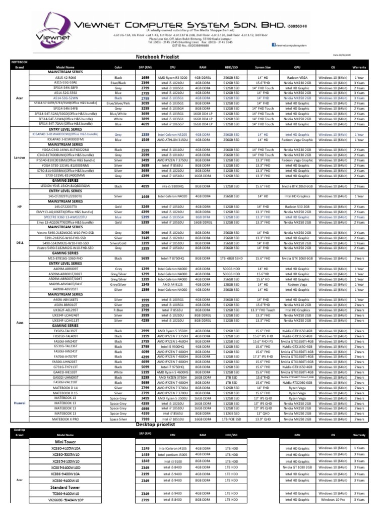 Viewnet Notebook Pricelist | PDF | Computer Hardware | Computing