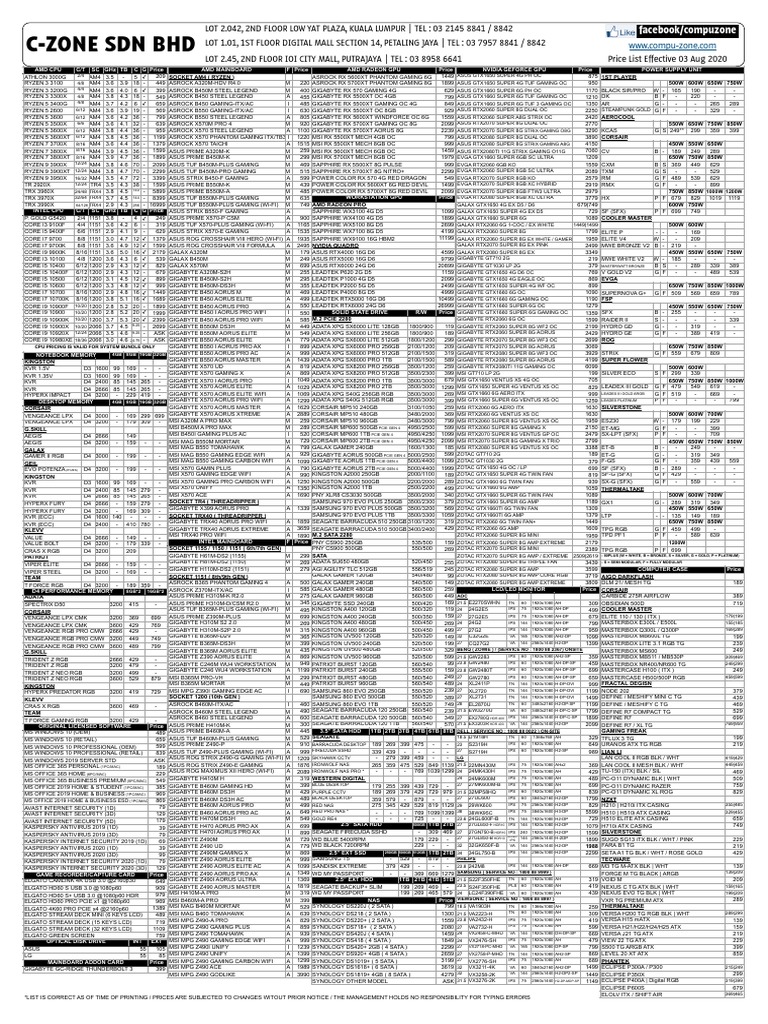 Price List for Computer Components | PDF | Computer Engineering ...