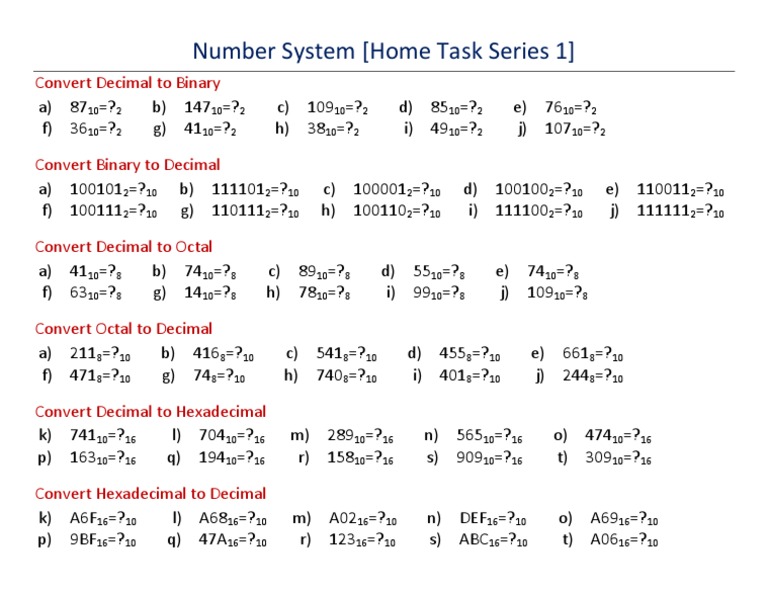 Number System Conversion Exercises | PDF