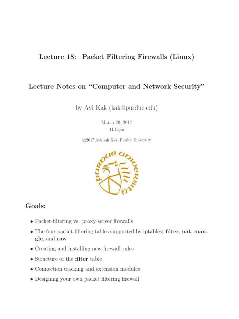 Packet Filtering Firewalls (Linux) Lecture Notes | PDF | Kernel ...