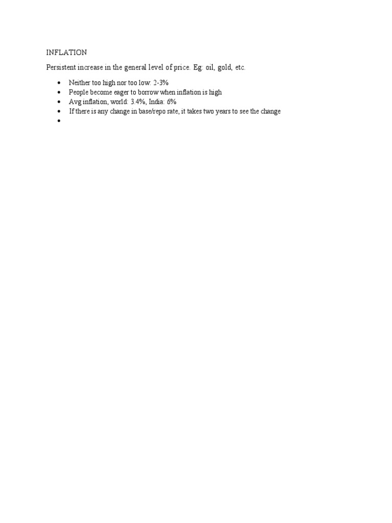 Inflation Persistent Increase in The General Level of Price. Eg: Oil ...