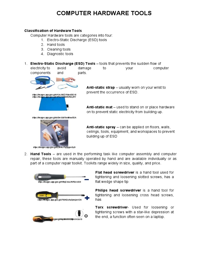 Computer Hardware Tools PDF Screw Electrostatic Discharge