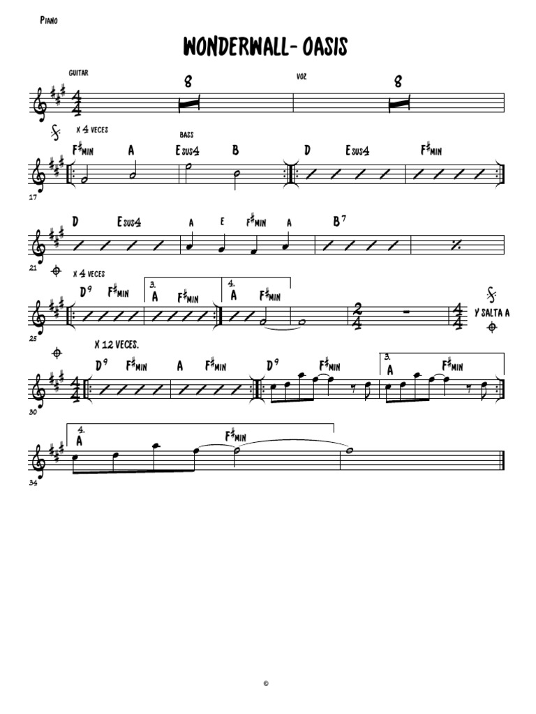 Wonder Wall - PIANO | PDF