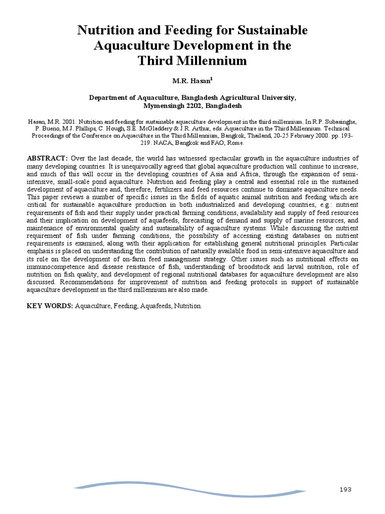 Nutrition And Feeding For Sustainable Aquaculture Pdf Aquaculture