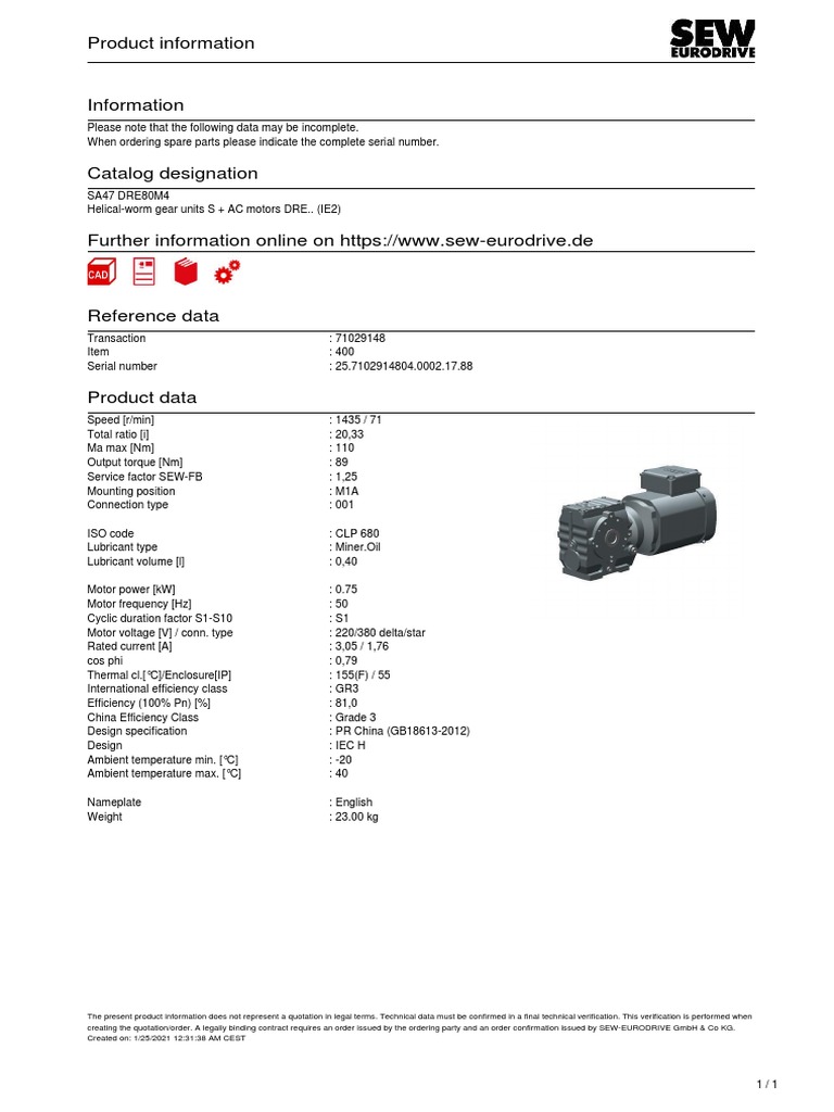 400 SA47 DRE80M4 ProductData en DE | PDF | Physical Quantities ...