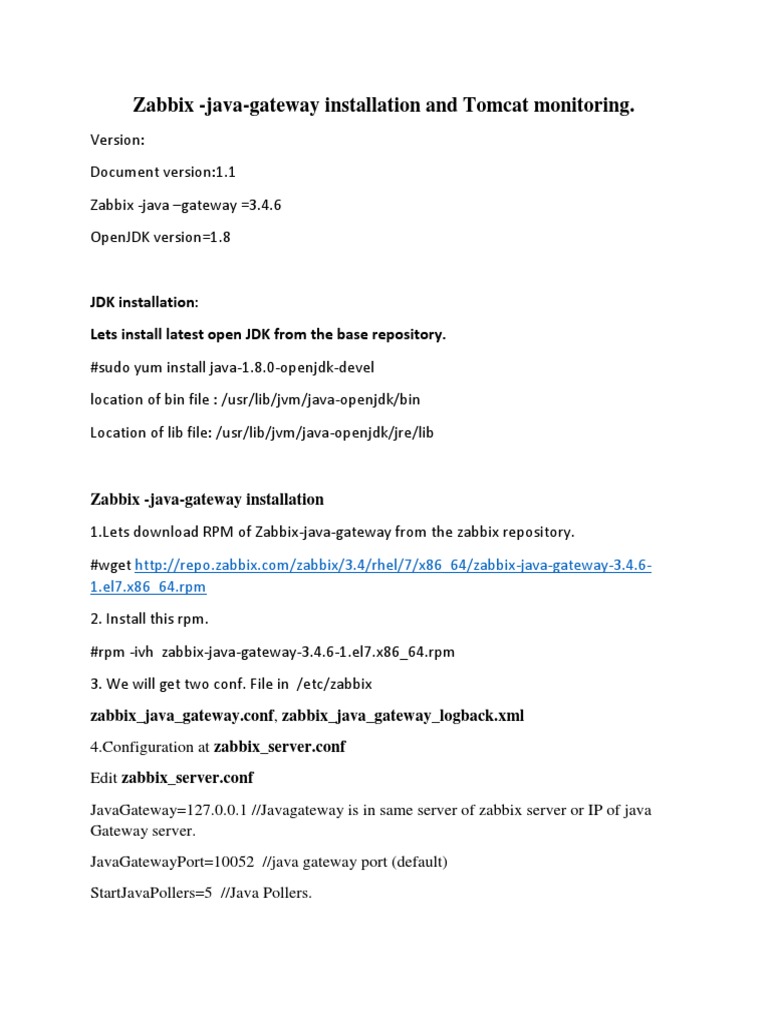 Zabbix - Java-Gateway Installation and Tomcat Monitoring | PDF | Java ...