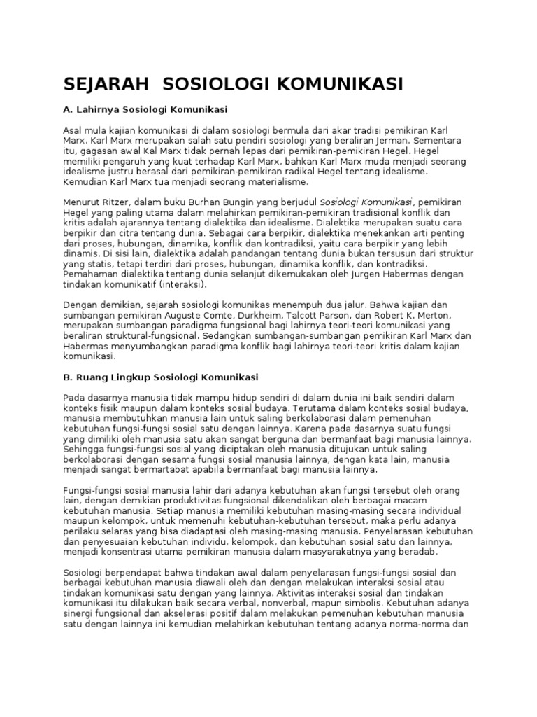 Sejarah Sosiologi Komunikasi