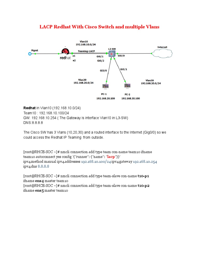 LACP Setup: Redhat & Cisco Switch VLANs | PDF | Teaching Methods ...
