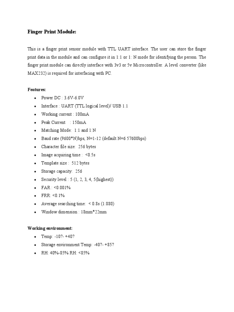 R307 Fingerprint Sensor Module Overview | PDF | Computers
