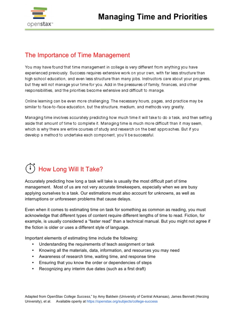 OpenStax Managing Time and Priorities Guide | PDF | Procrastination ...