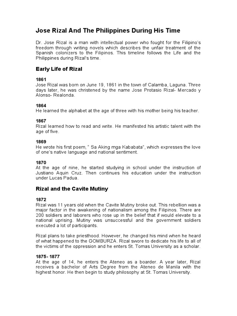 Jose Rizal and The Phillipines During His Time - Timeline | PDF ...