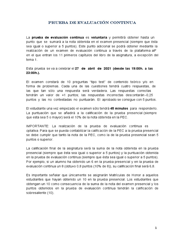 Prueba de Evaluación Continua 2021 | PDF