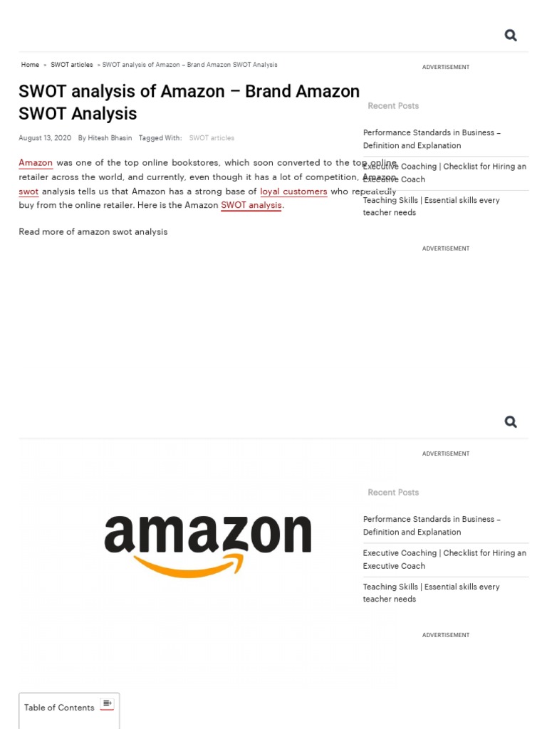 SWOT Analysis of Amazon - Brand Amazon SWOT Analysis | PDF | E Commerce