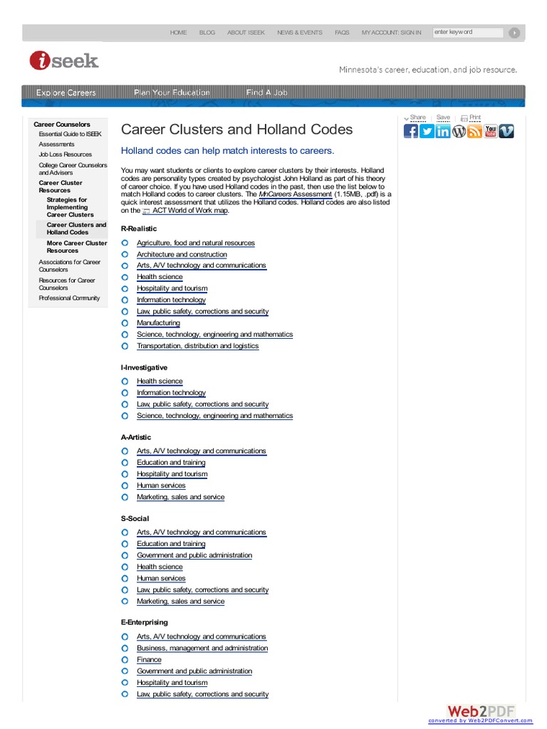 Holland Codes and Career Options | PDF | Science | Marketing