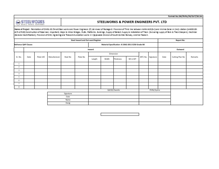 Steel Inward & Outward Register Format | PDF