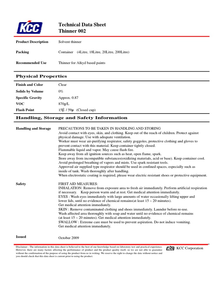 KCC DATASHEET Technical Data Sheet Thinner002 Eng PDF Personal