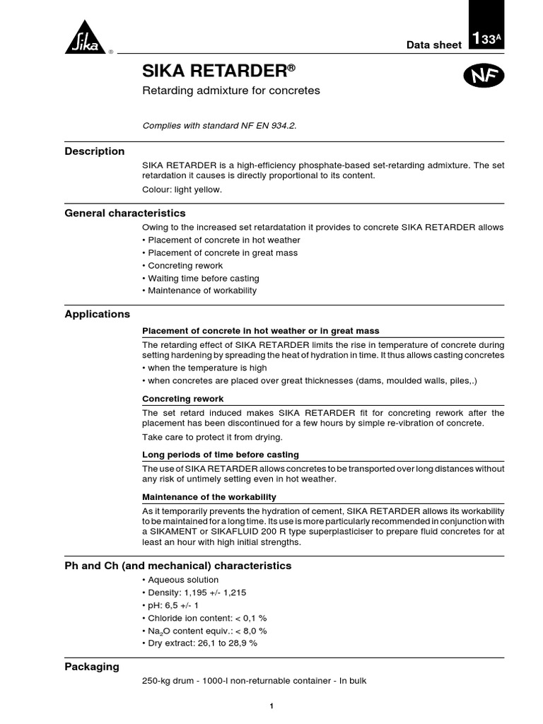 Sika Retarder: Retarding Admixture For Concretes | PDF | Concrete ...