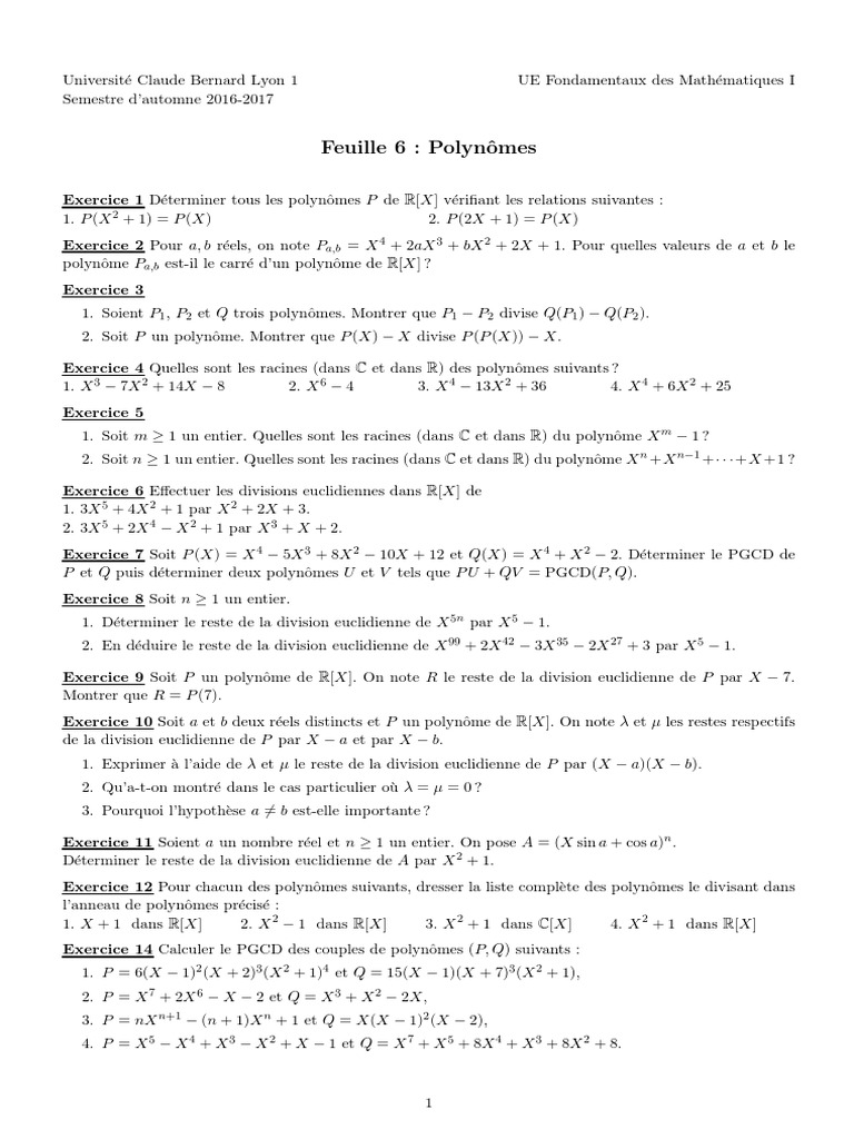 Exercices sur les Polynômes en Mathématiques | PDF | Zéro d'une ...
