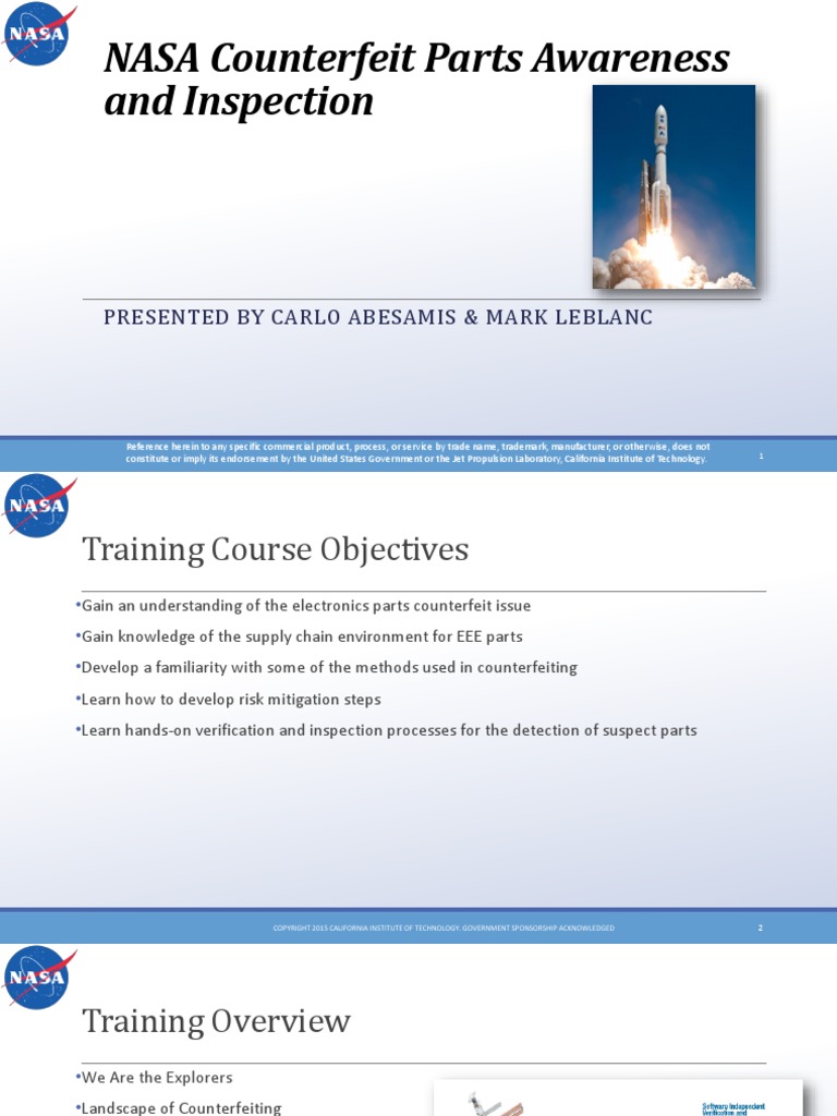 NASA Counterfeit Training Unlimited Distribution Handout PDF