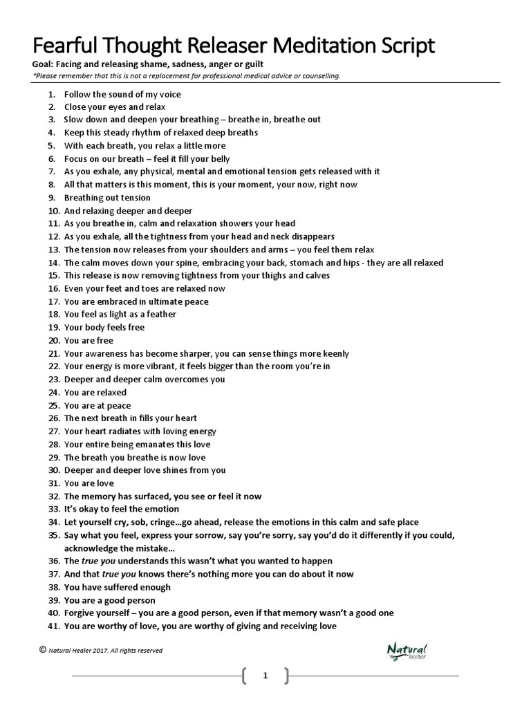 Fearful Thought Releaser Script | PDF | Breathing | Relaxation (Psychology)