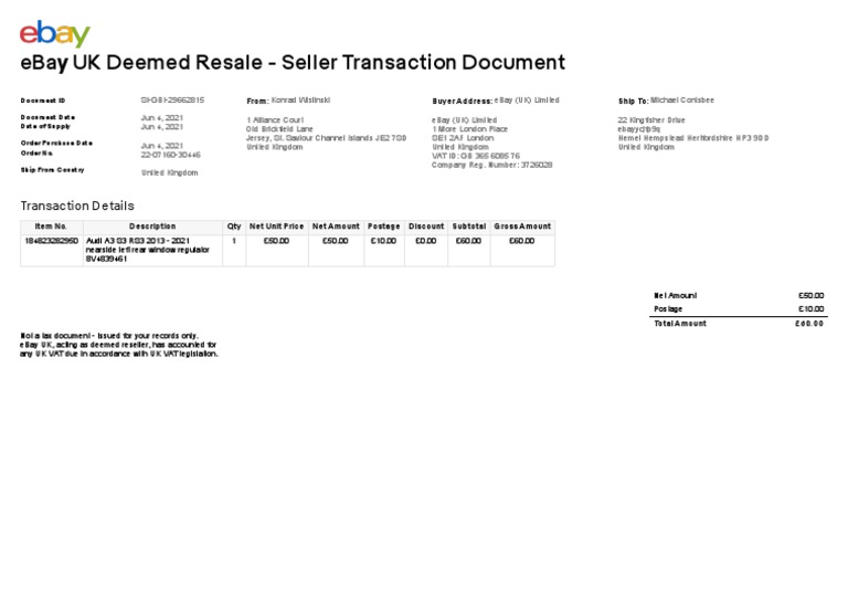 eBay UK Seller Transaction Summary | PDF