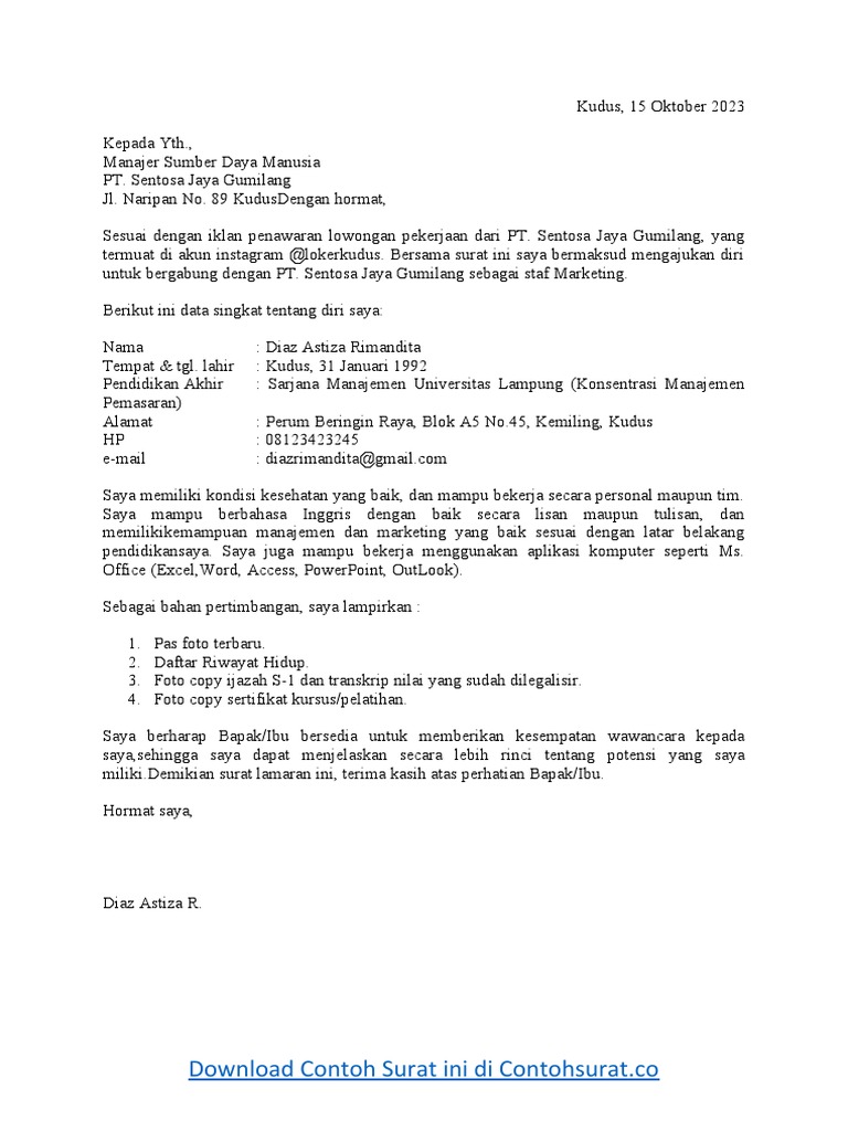 10+ Contoh Surat Lamaran Kerja Berdasarkan Iklan dan Cara Membuatnya