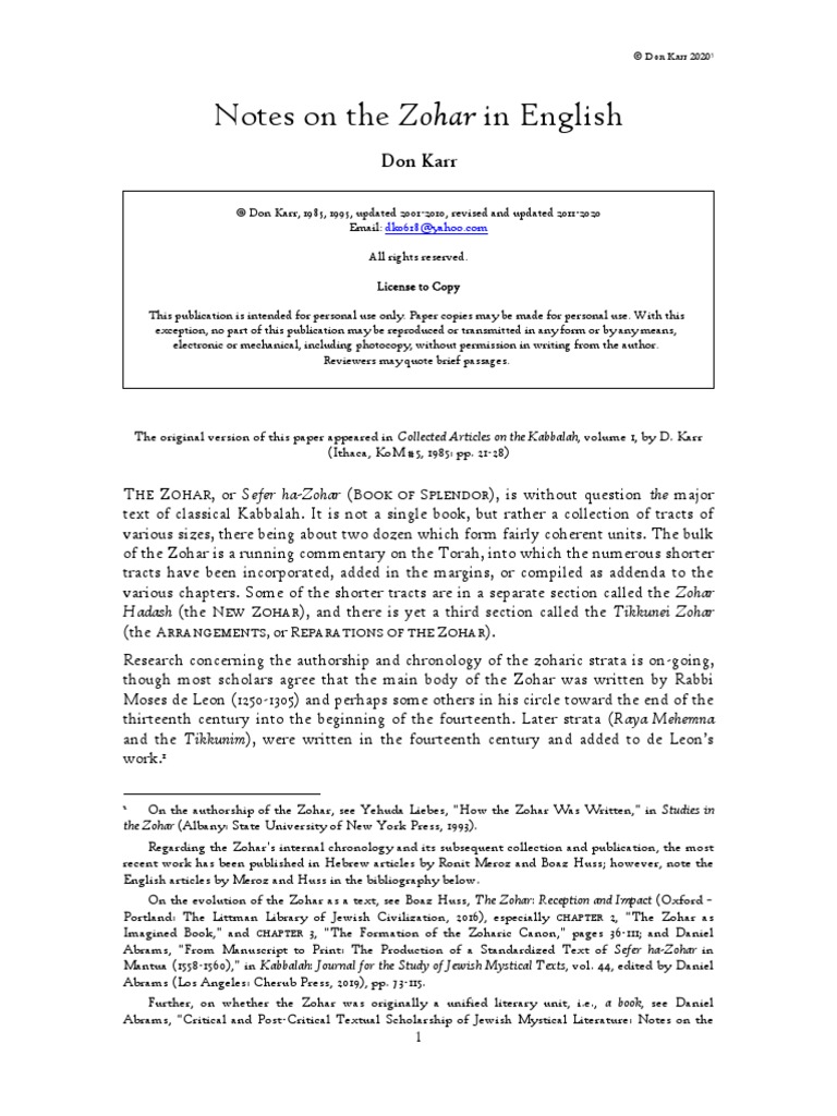 Notes On The Zohar in English PDF Zohar Kabbalah