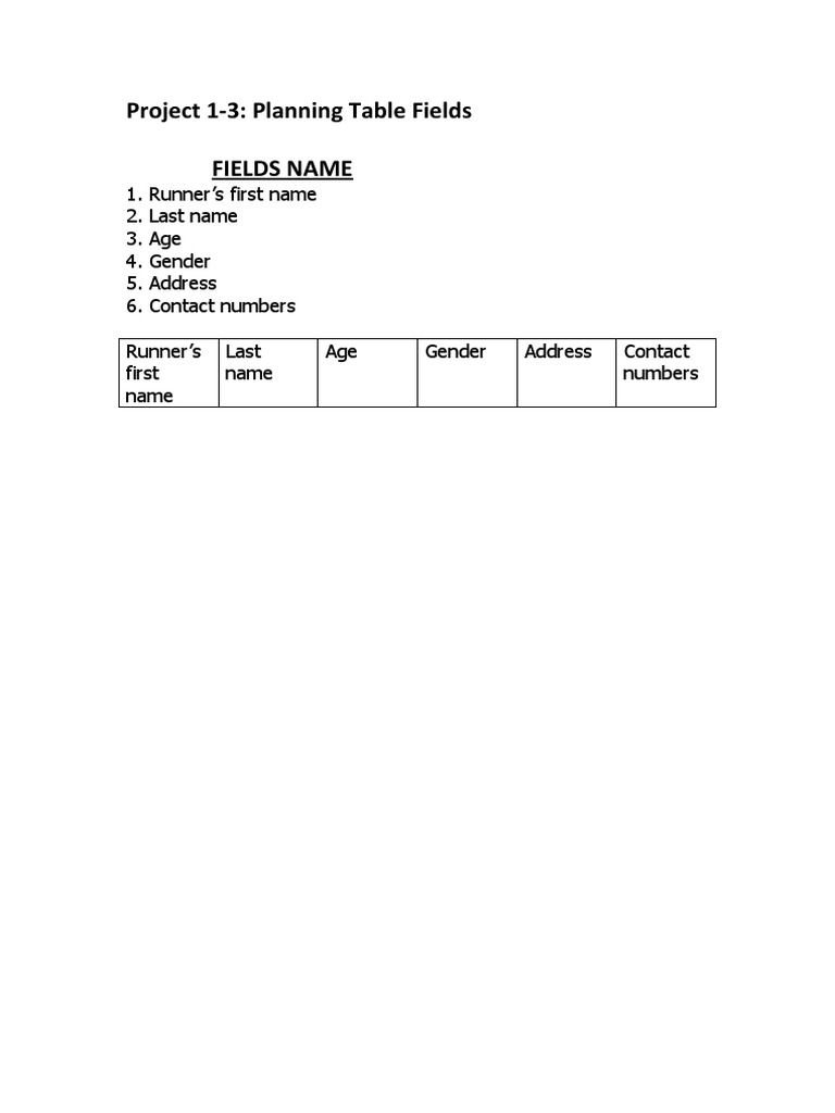 Runner Information Planning Table | PDF