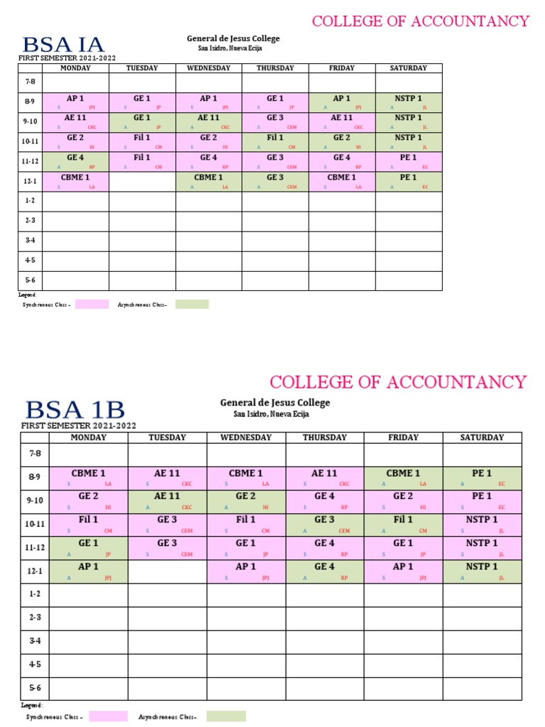 Accountancy Class Schedule | PDF